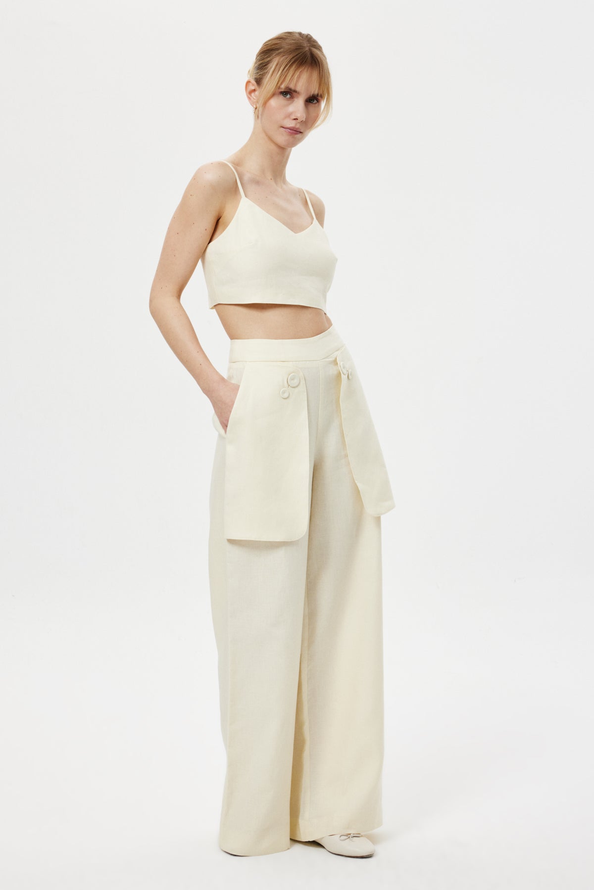 Cep Detaylı Keten Pantolon