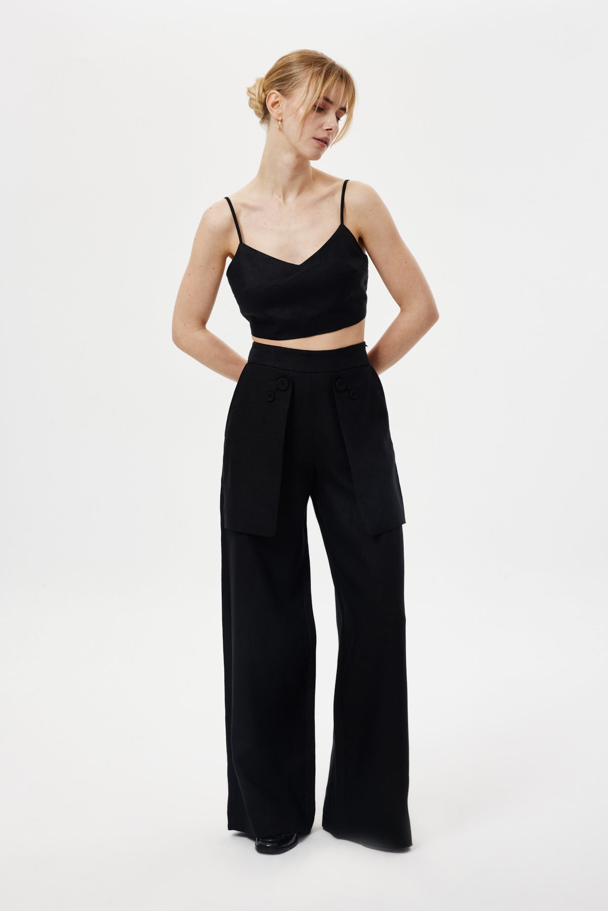 Cep Detaylı Keten Pantolon