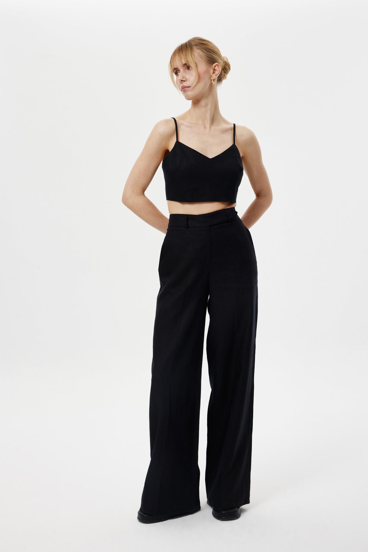 Loose-Fit Keten Pantolon SİYAH