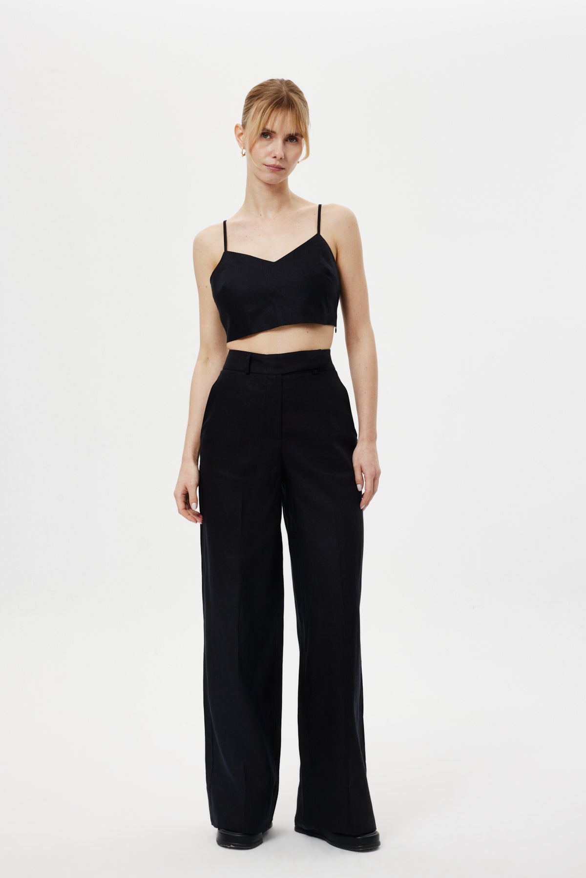 Loose-Fit Keten Pantolon SİYAH