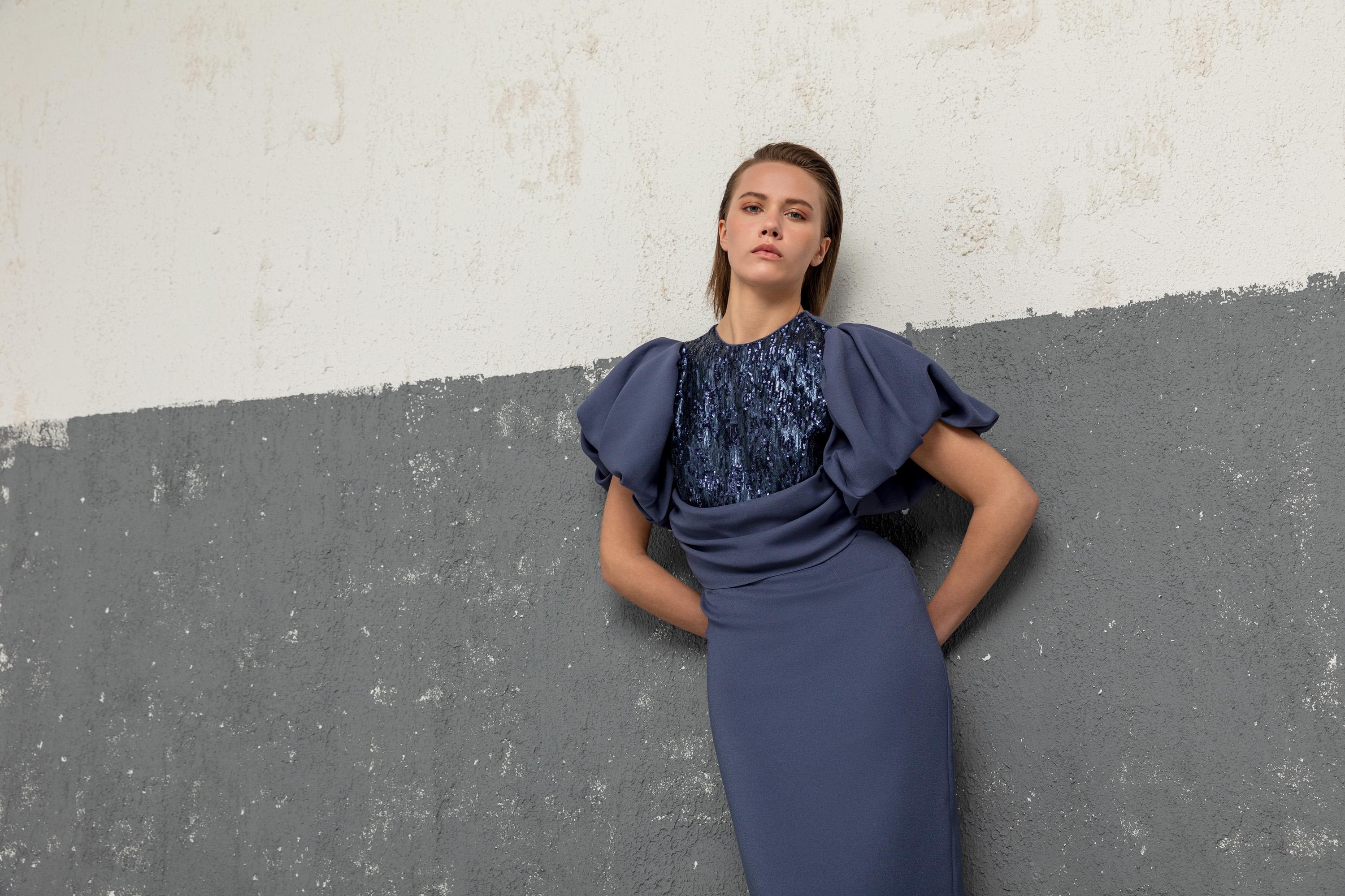 PAYET DETAYLI BALON KOL ELBİSE 26W40871