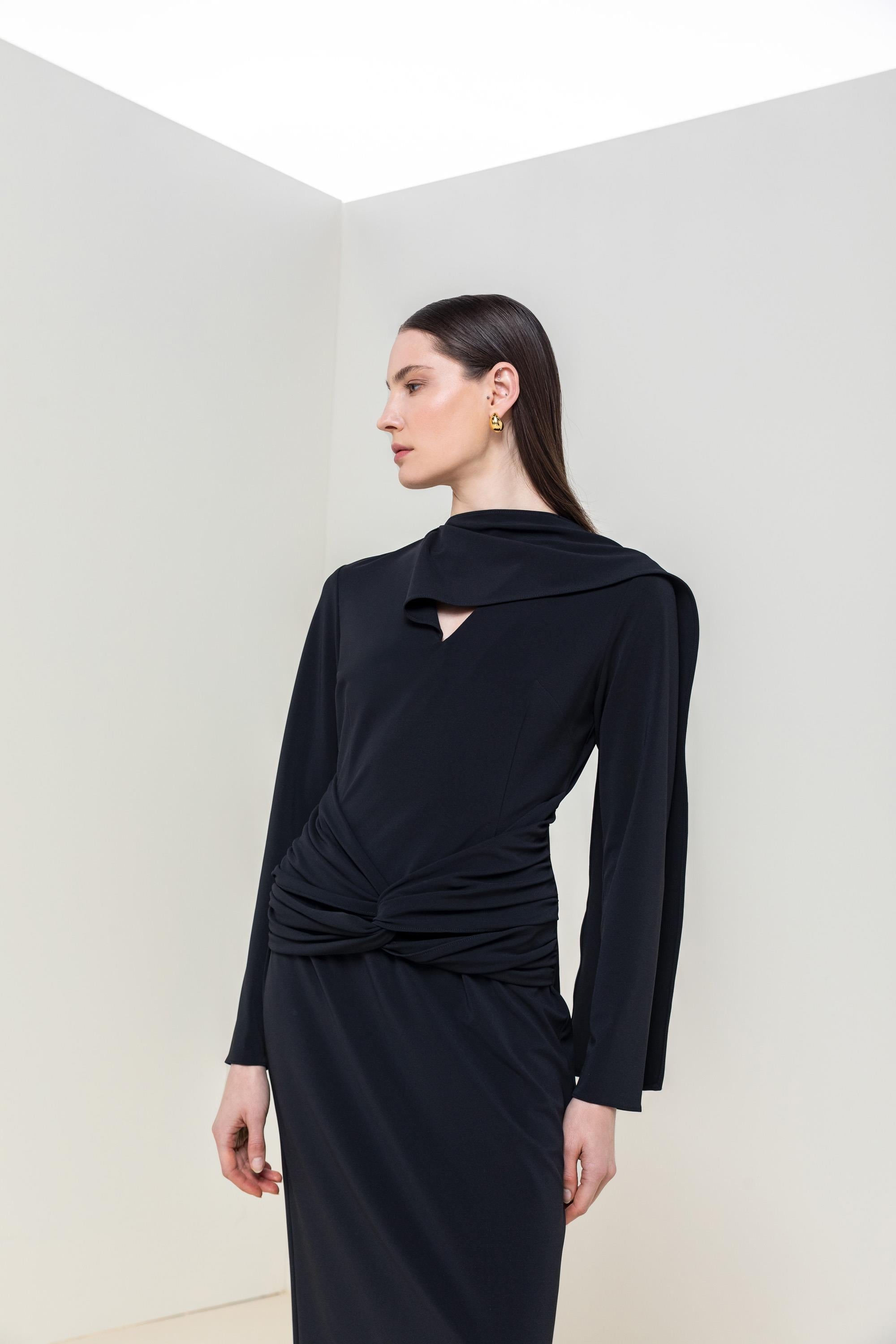 ŞAL YAKA DETAYLI ELBİSE 26W40845