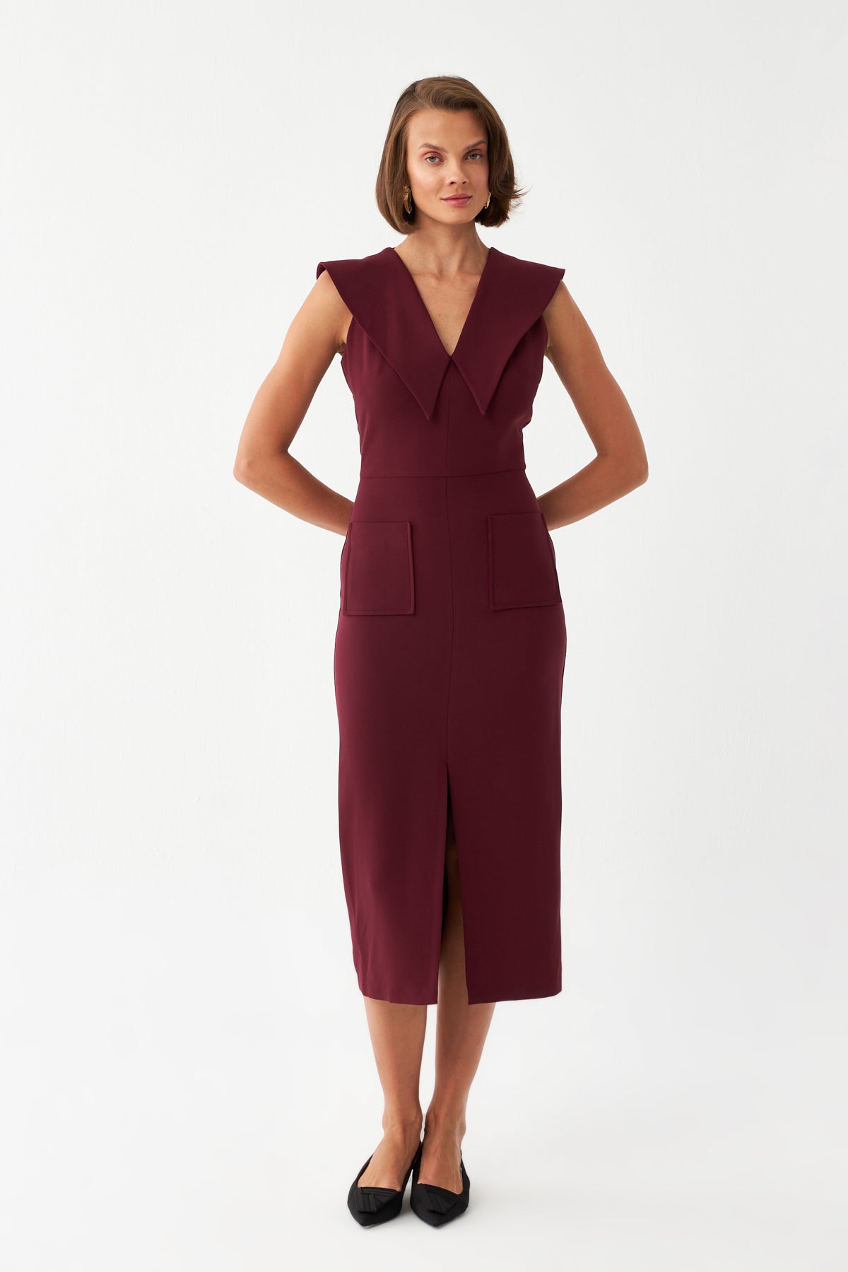 Sırt Dekolteli Midi Elbise BORDO