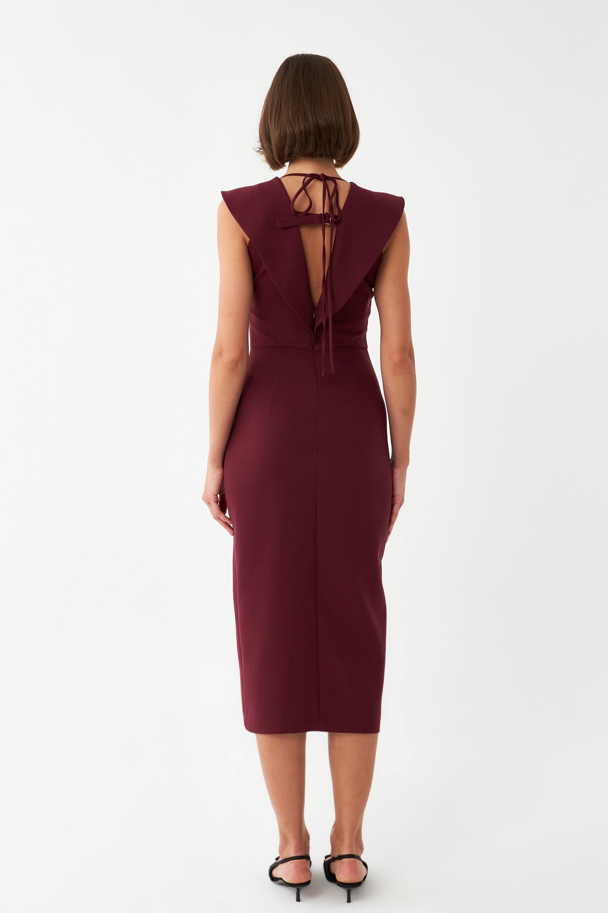 Sırt Dekolteli Midi Elbise BORDO