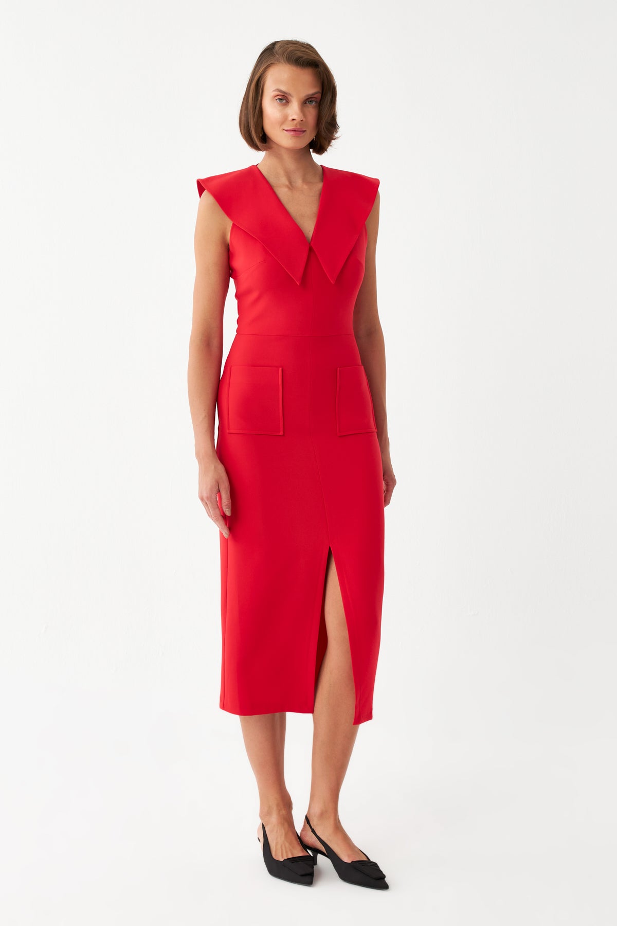 Sırt Dekolteli Midi Elbise KIRMIZI