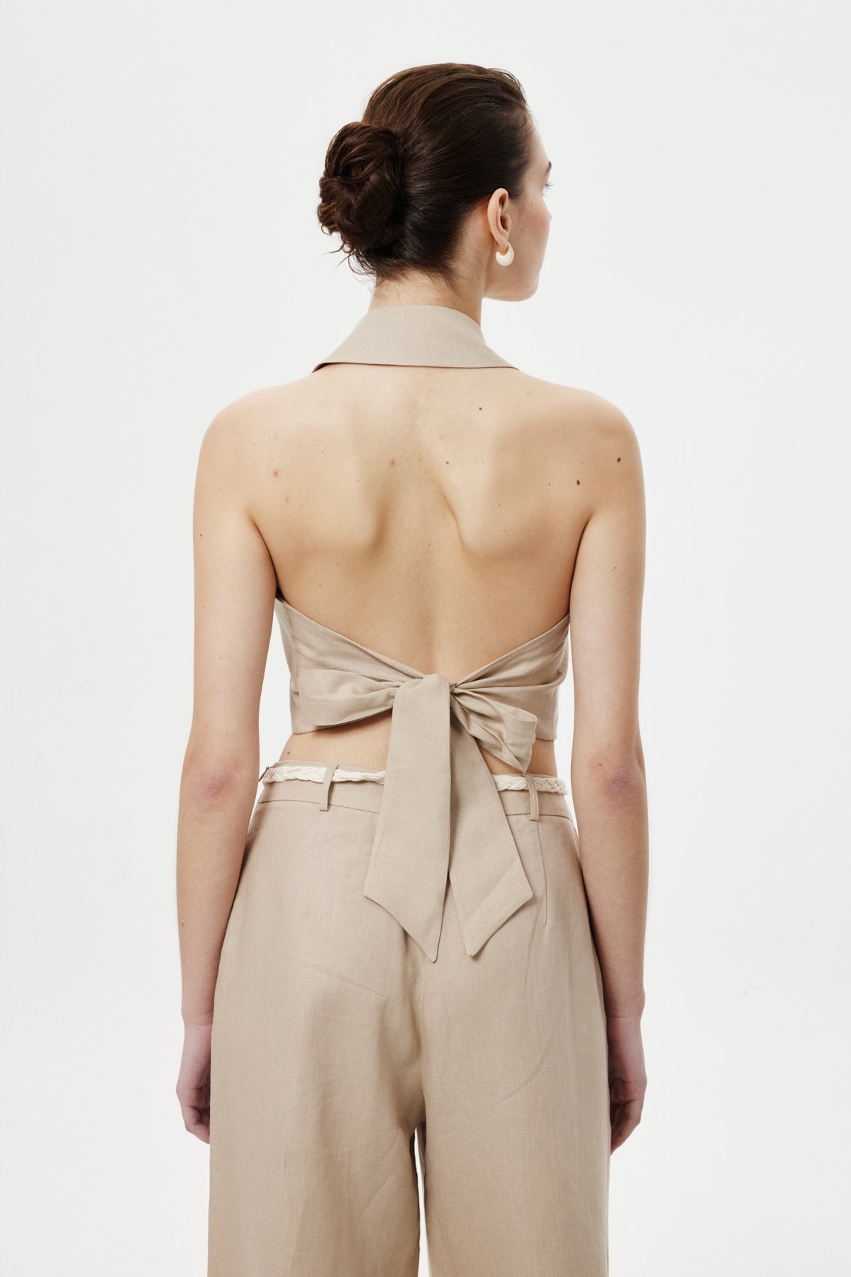 Sırtı Açık Crop Bluz BEJ