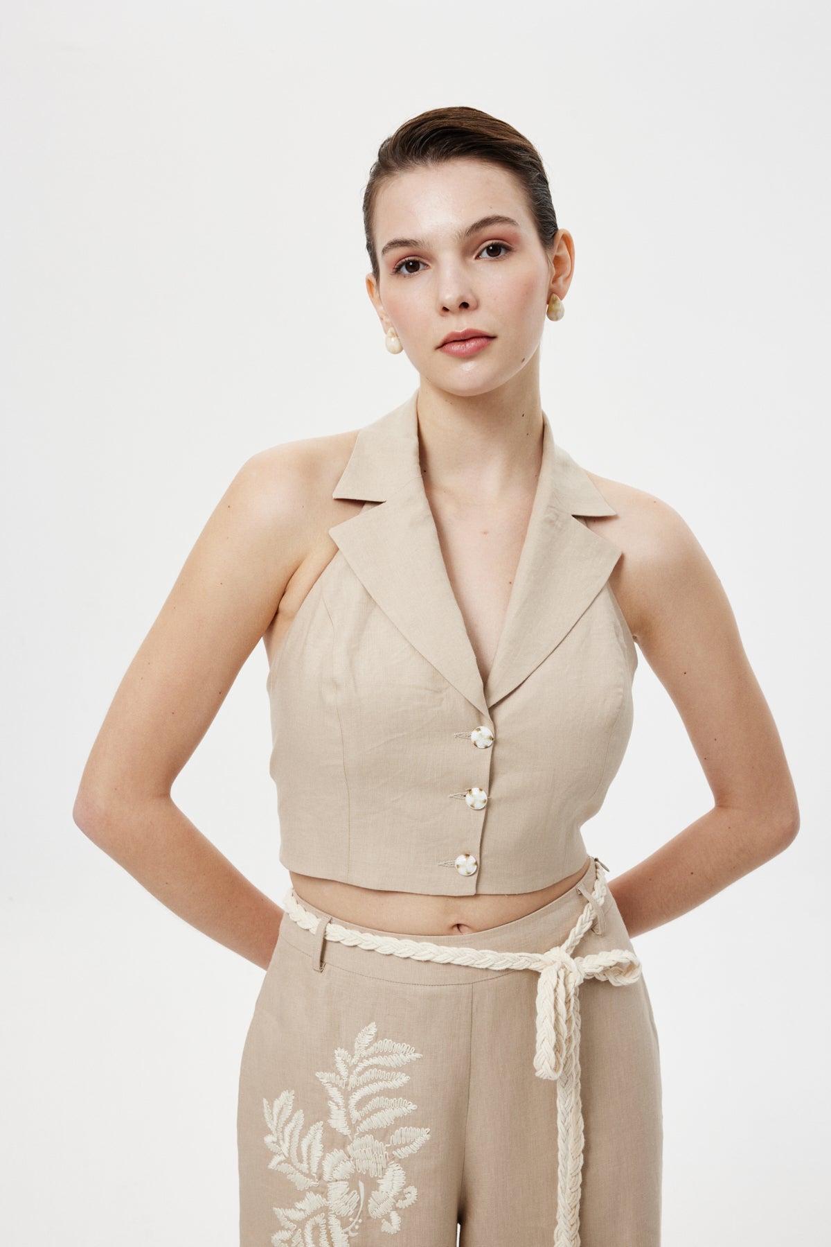 Sırtı Açık Crop Bluz BEJ