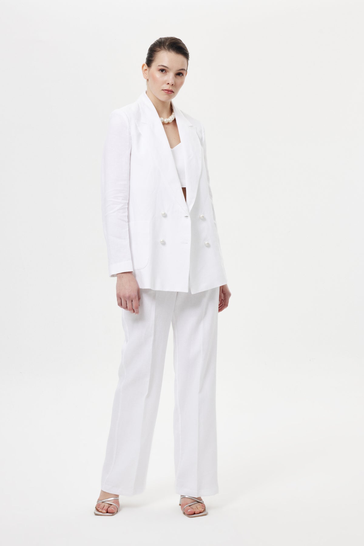 İncili Keten Takım BEYAZ