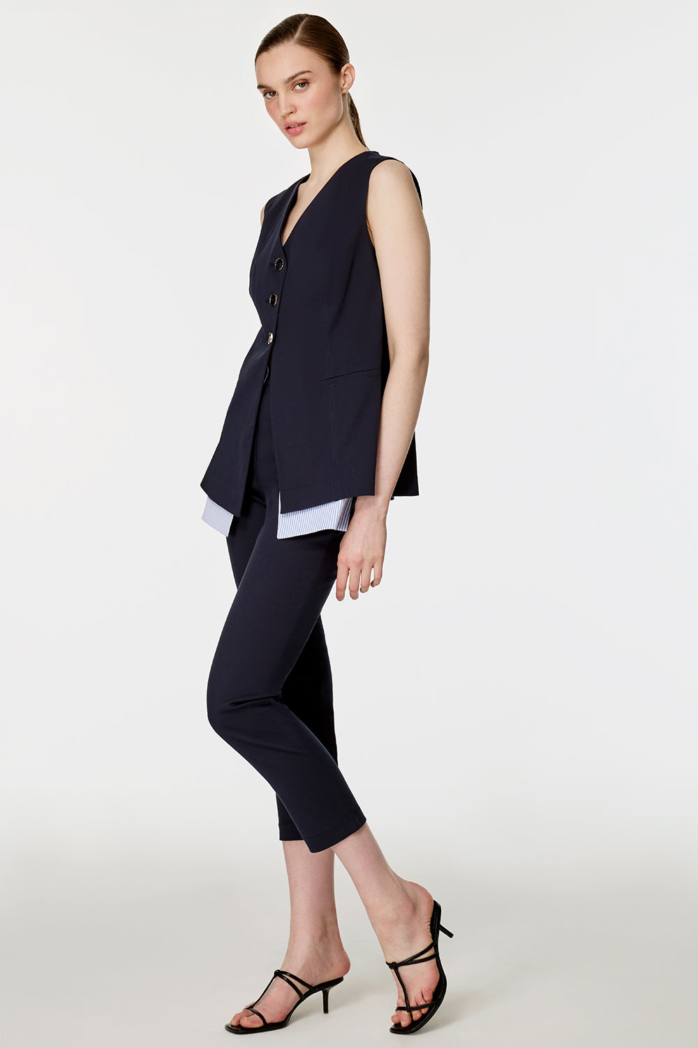 Çizgili Garnili Yelekli Takım LACİVERT