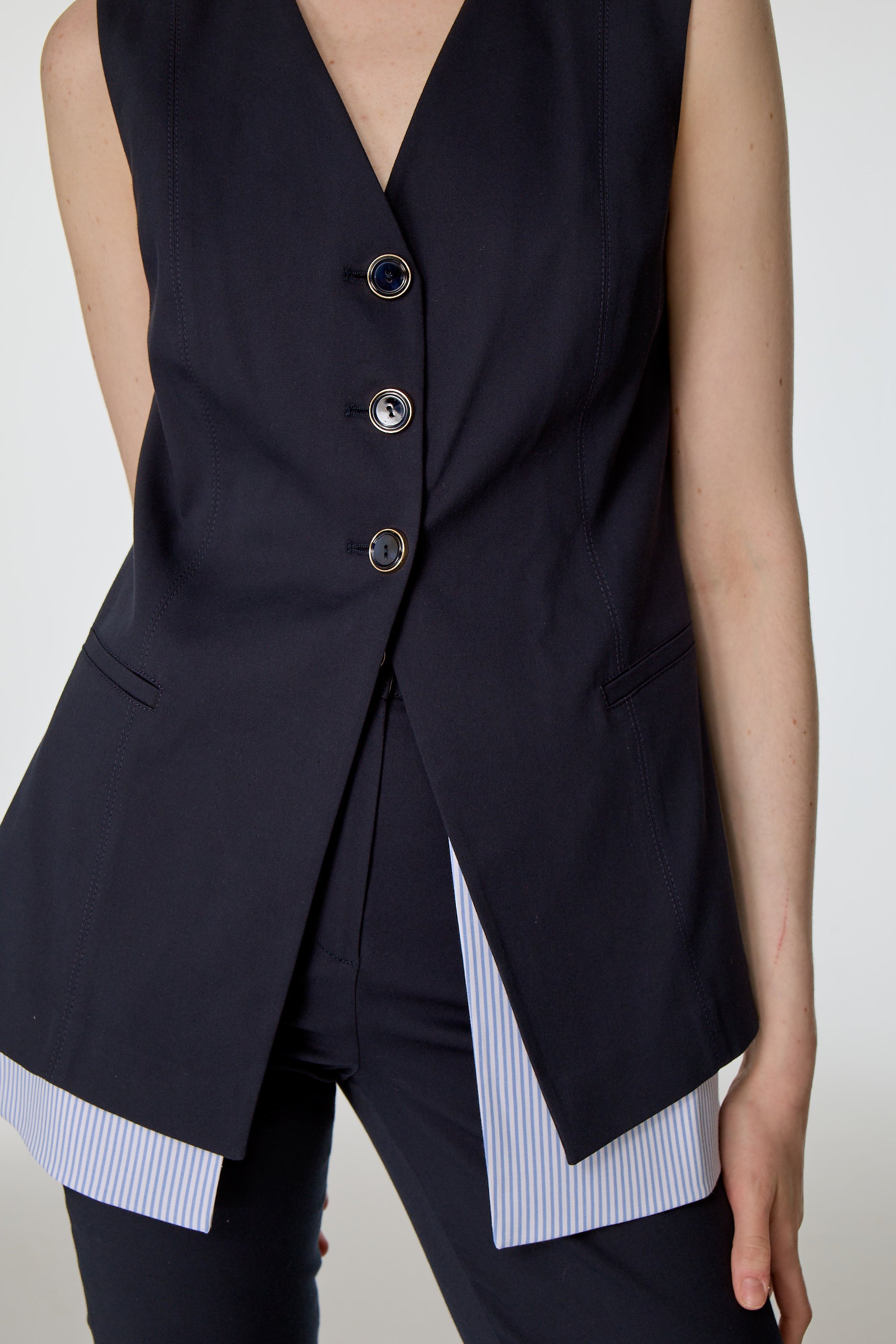 Çizgili Garnili Yelekli Takım LACİVERT