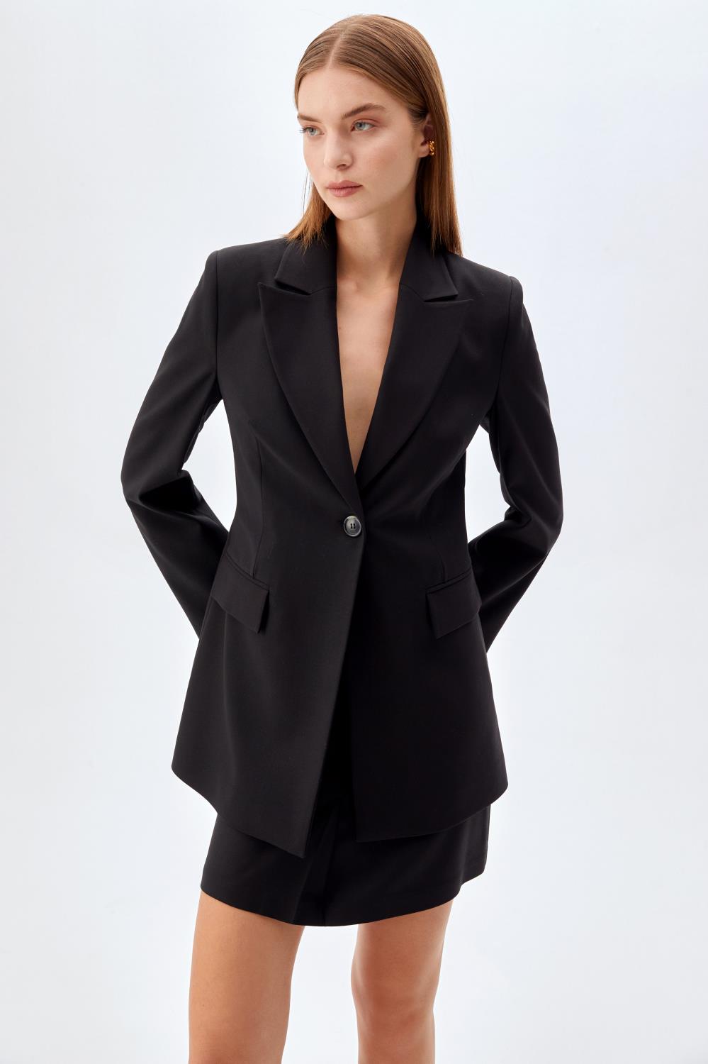 Tek Düğmeli Fit Kalıp Ceket SİYAH