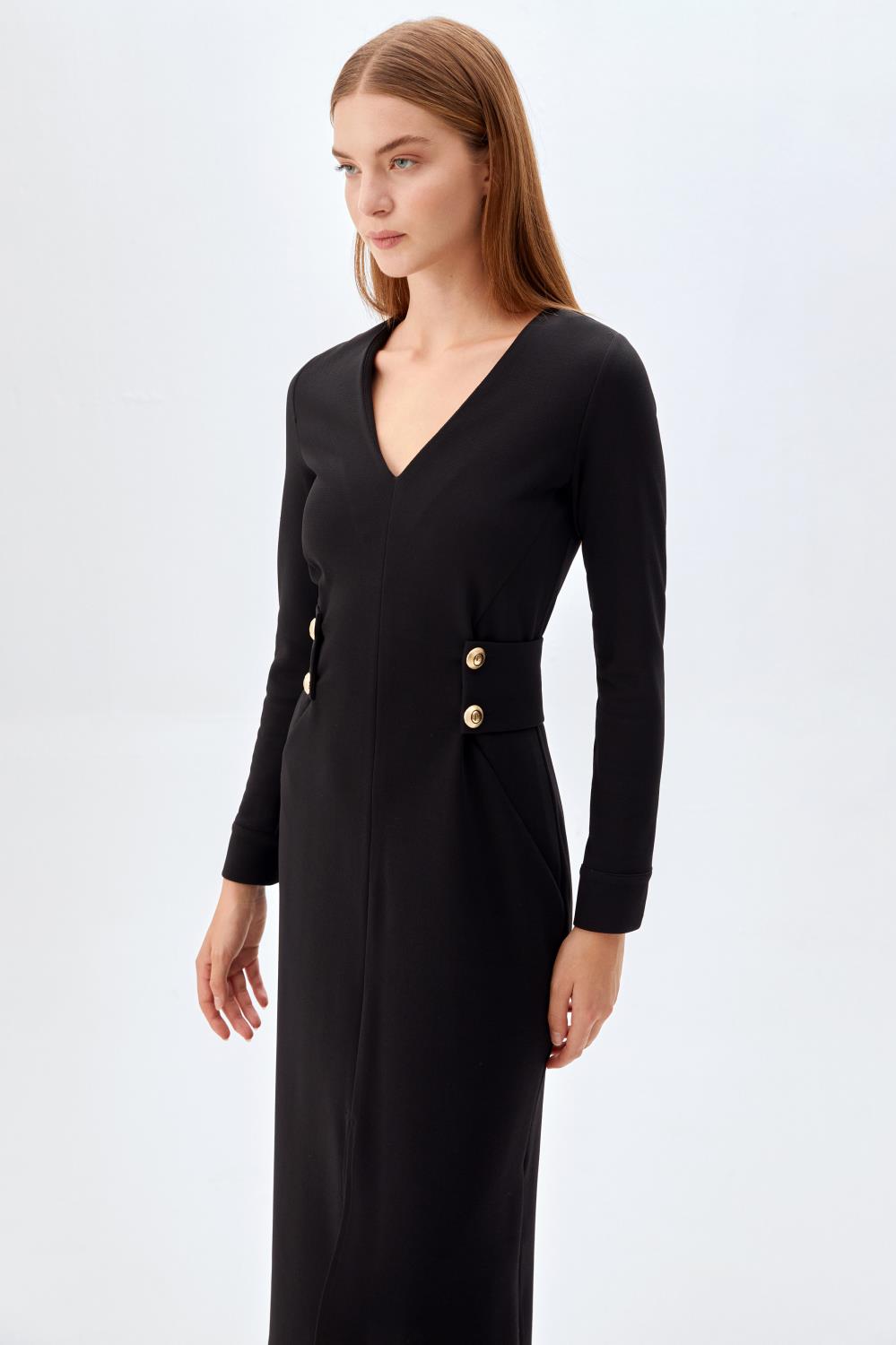 V Yaka Straıght-Fit Elbise