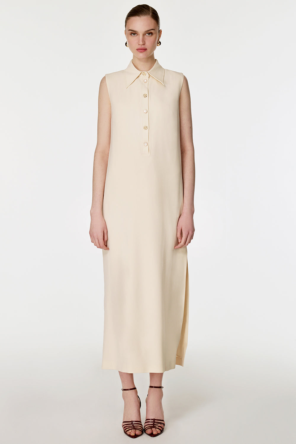 Yanları Apoletli Uzun Elbise