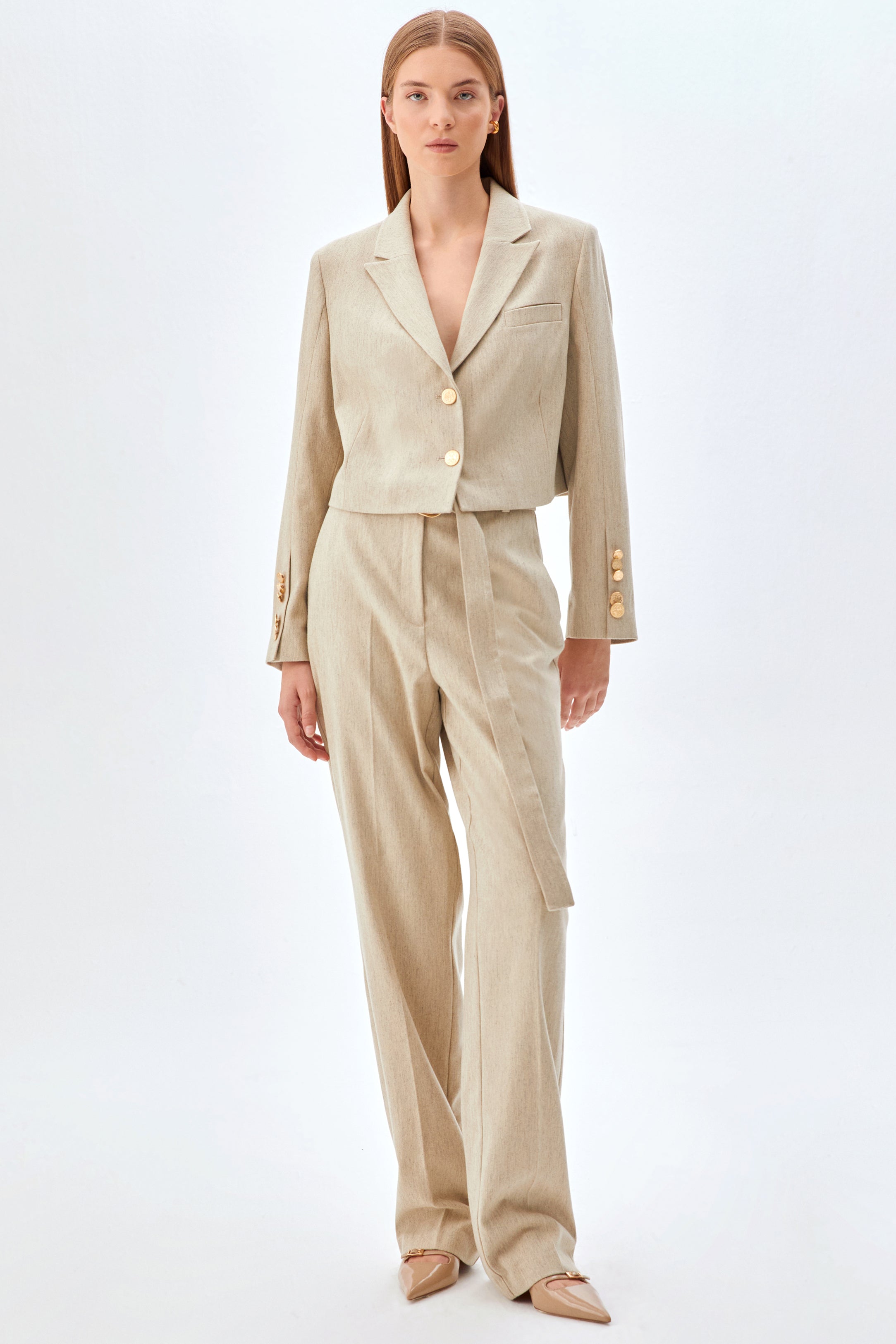 Yün Kumaş, Crop Ceket ve Pantolon Takım