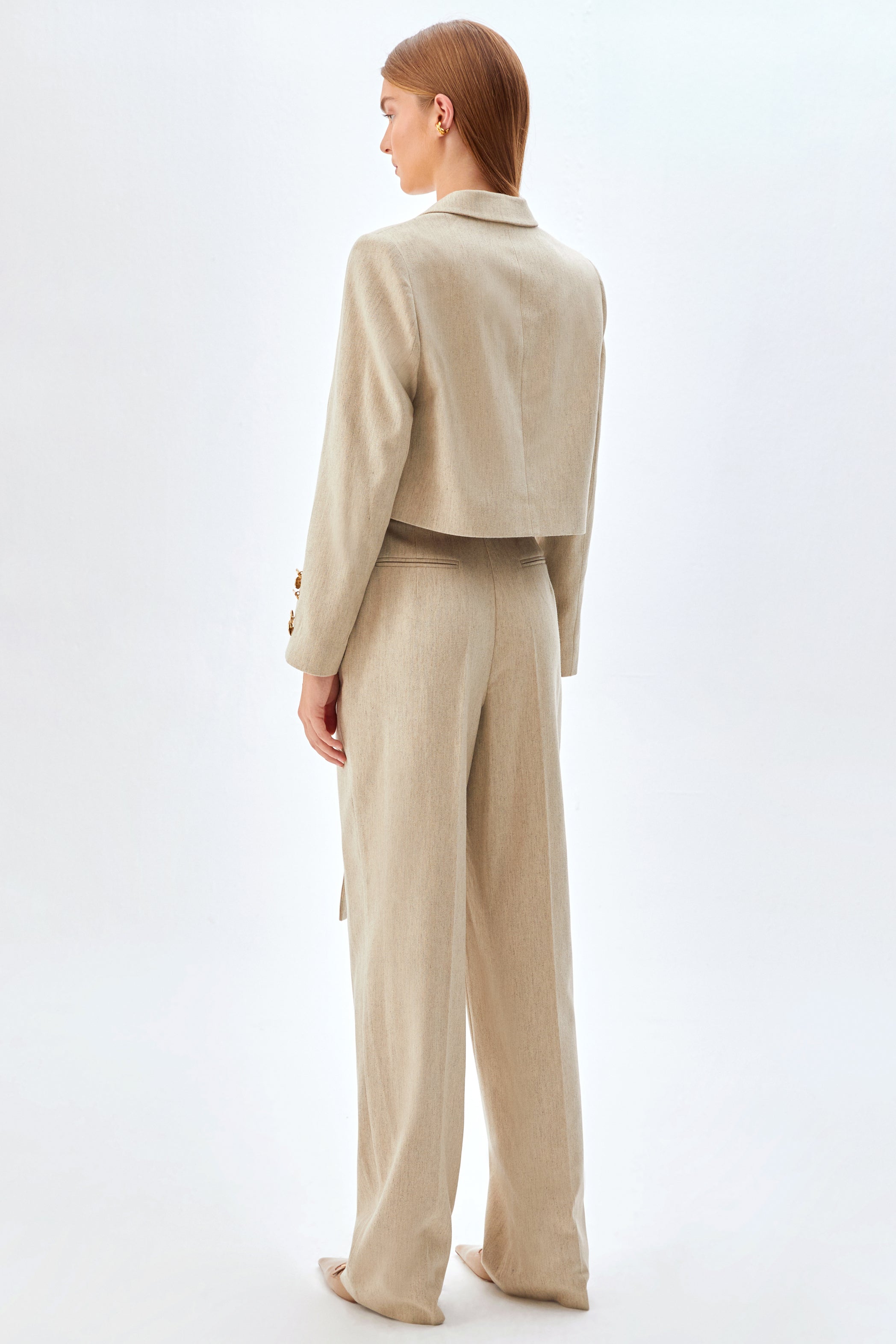 Yün Kumaş, Crop Ceket ve Pantolon Takım