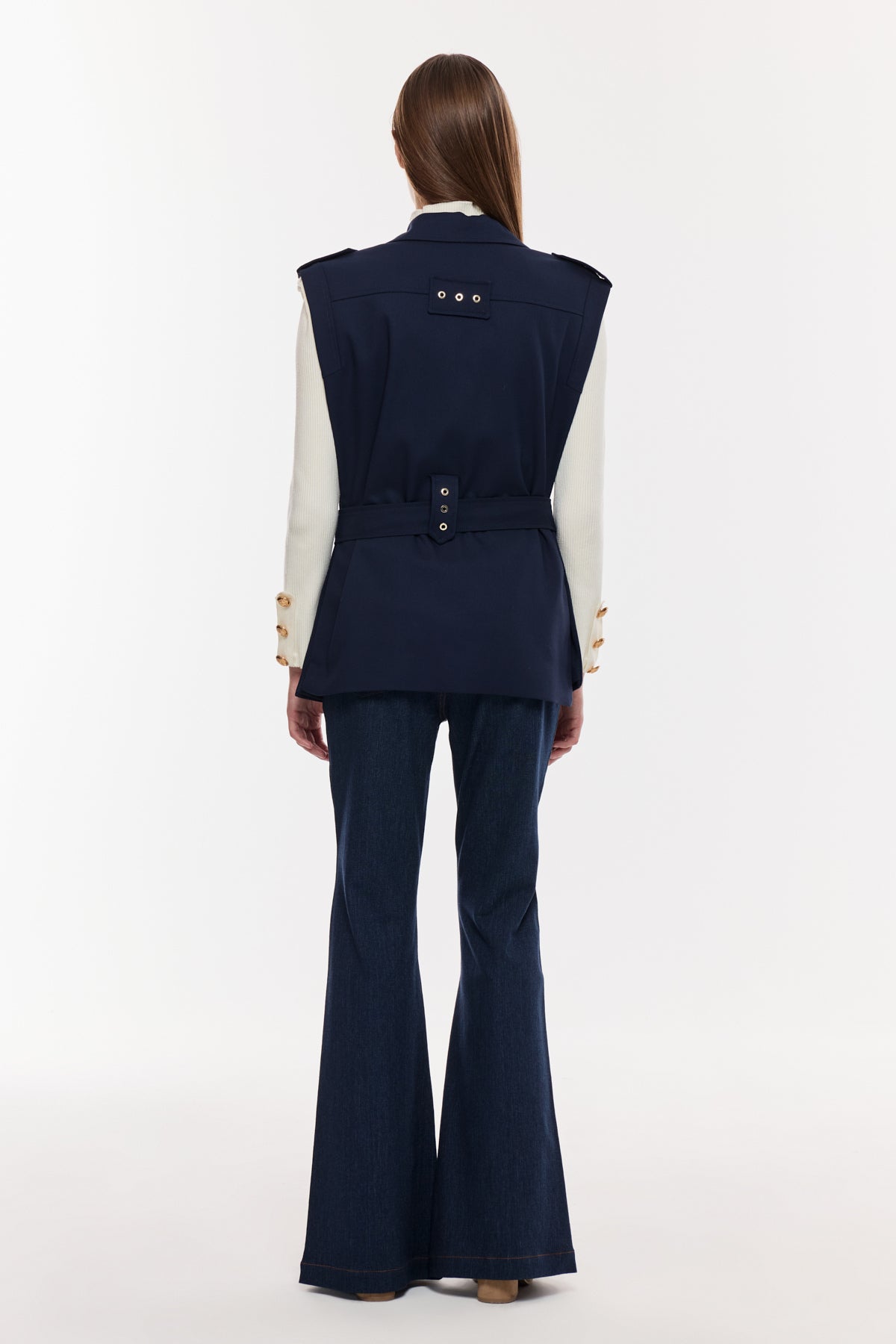 Kuşaklı Düğme Detaylı Şık Yelek
