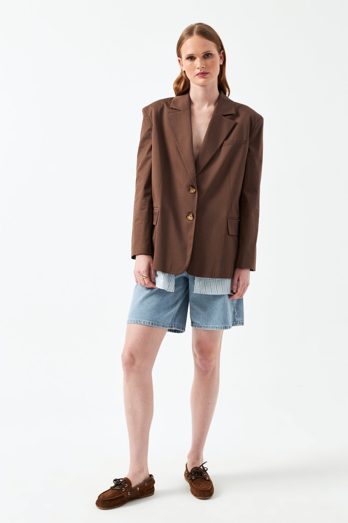 Düğmeli Blazer Ceket - Kahverengi