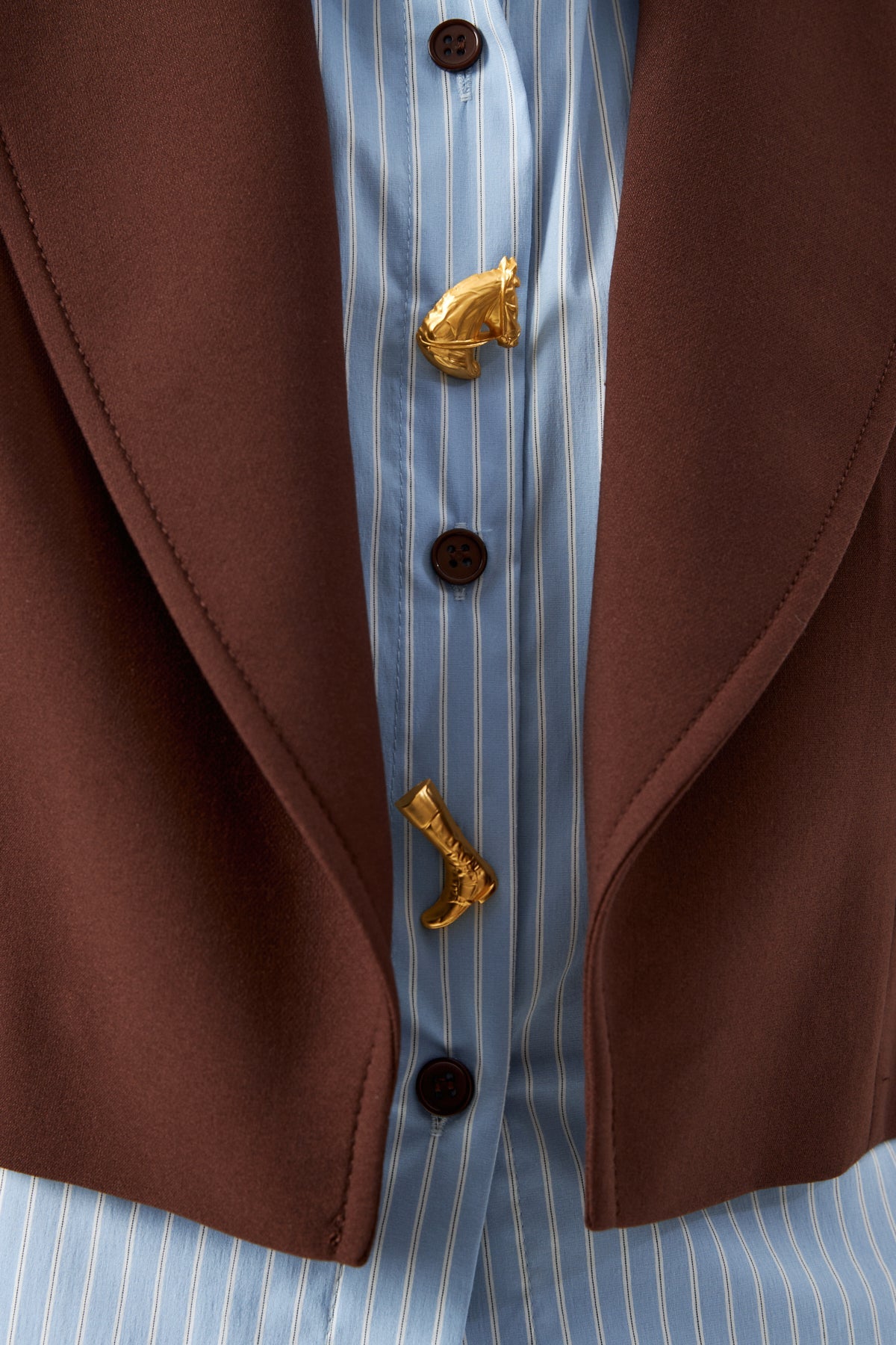 Düğmeli Kısa Blazer Ceket - Kahverengi