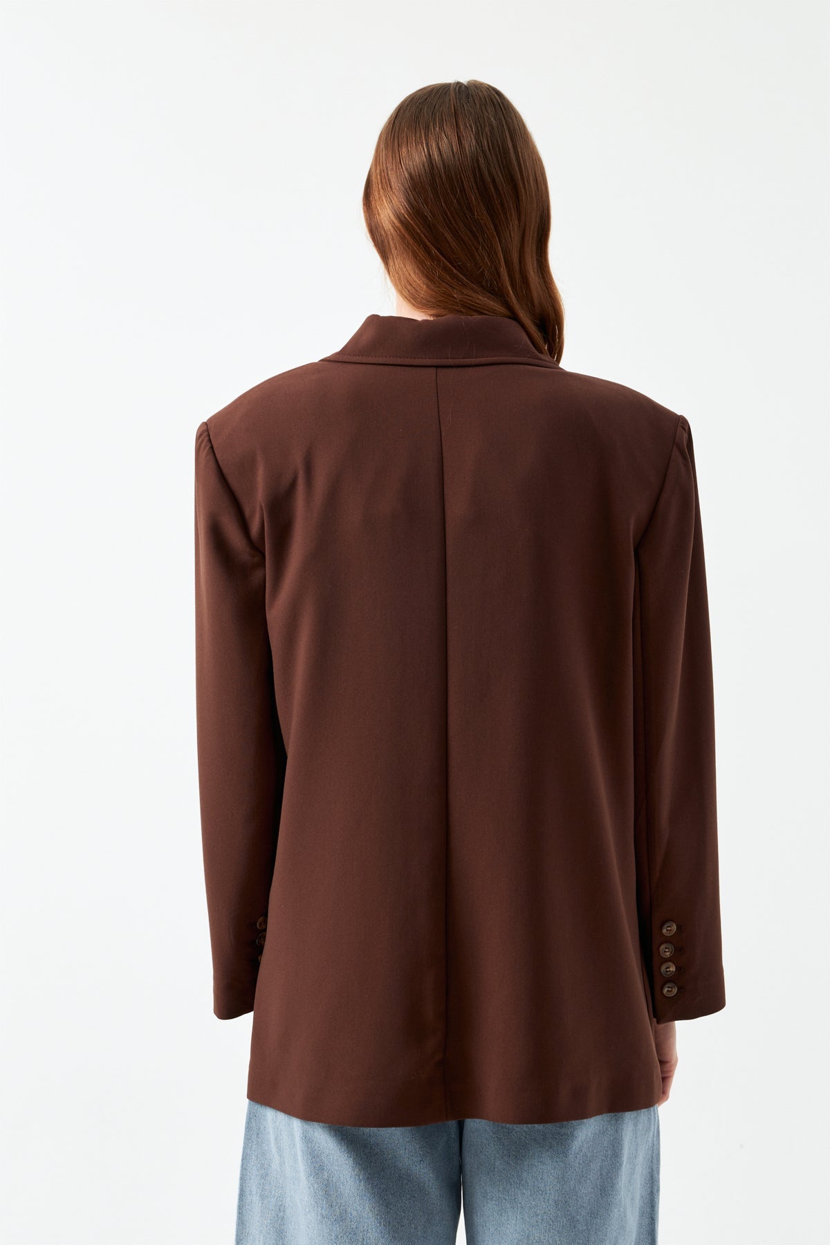 Kahverengi Kravat Detaylı Blazer Ceket