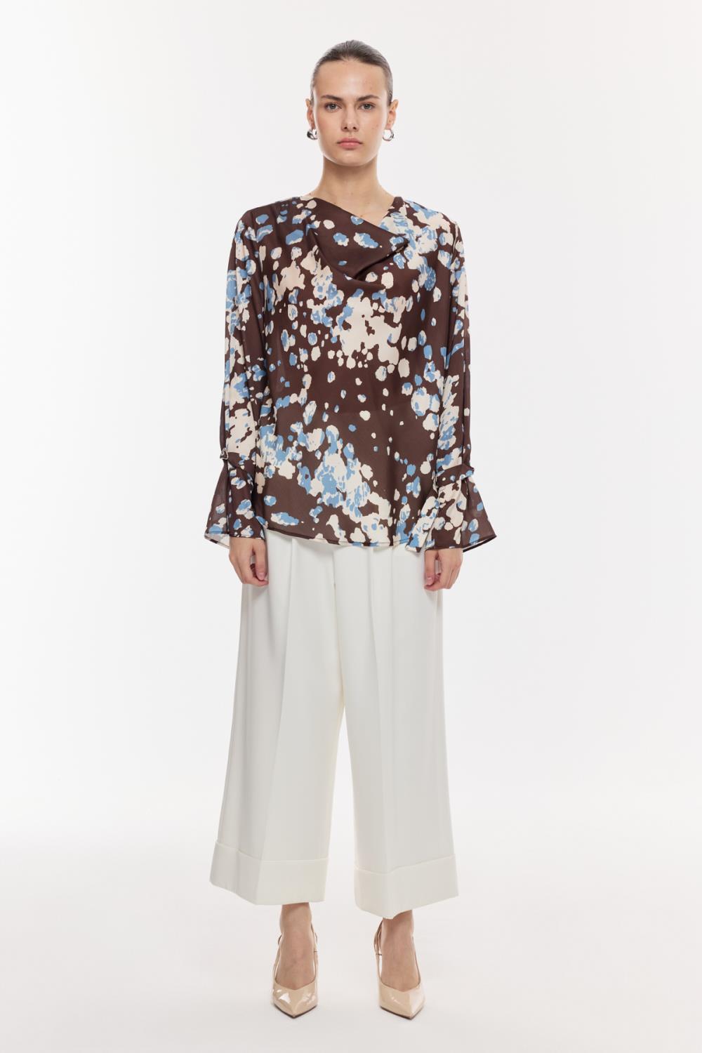 Drapeli Desenli Saten Bluz