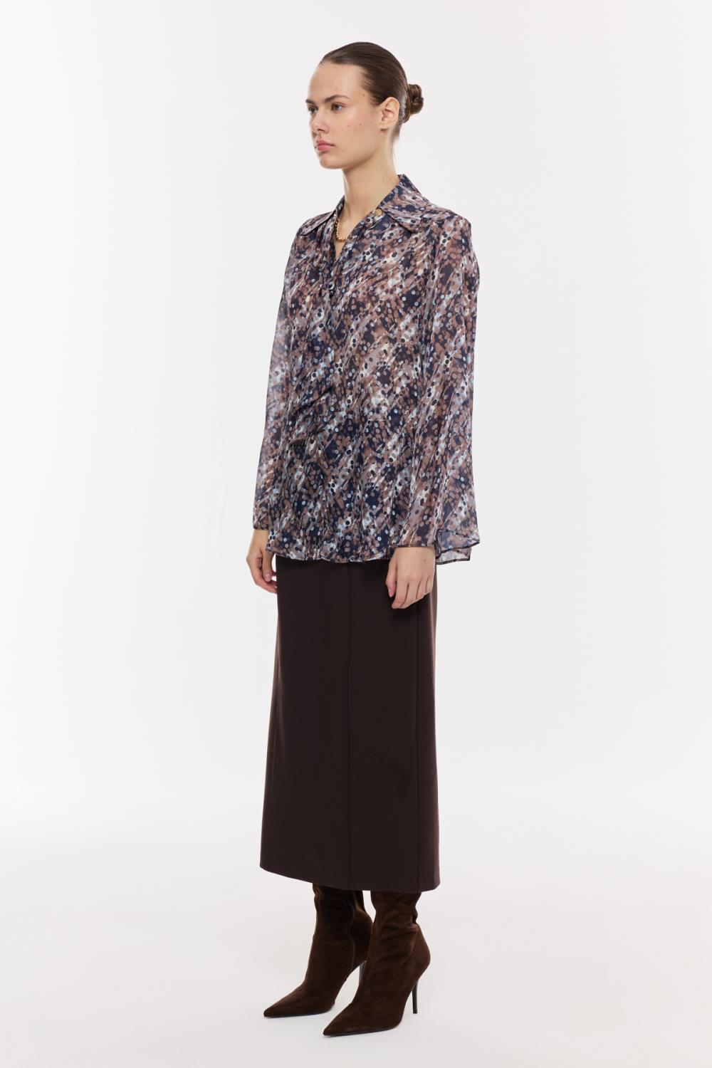 Desenli Şifon Drapeli Bluz