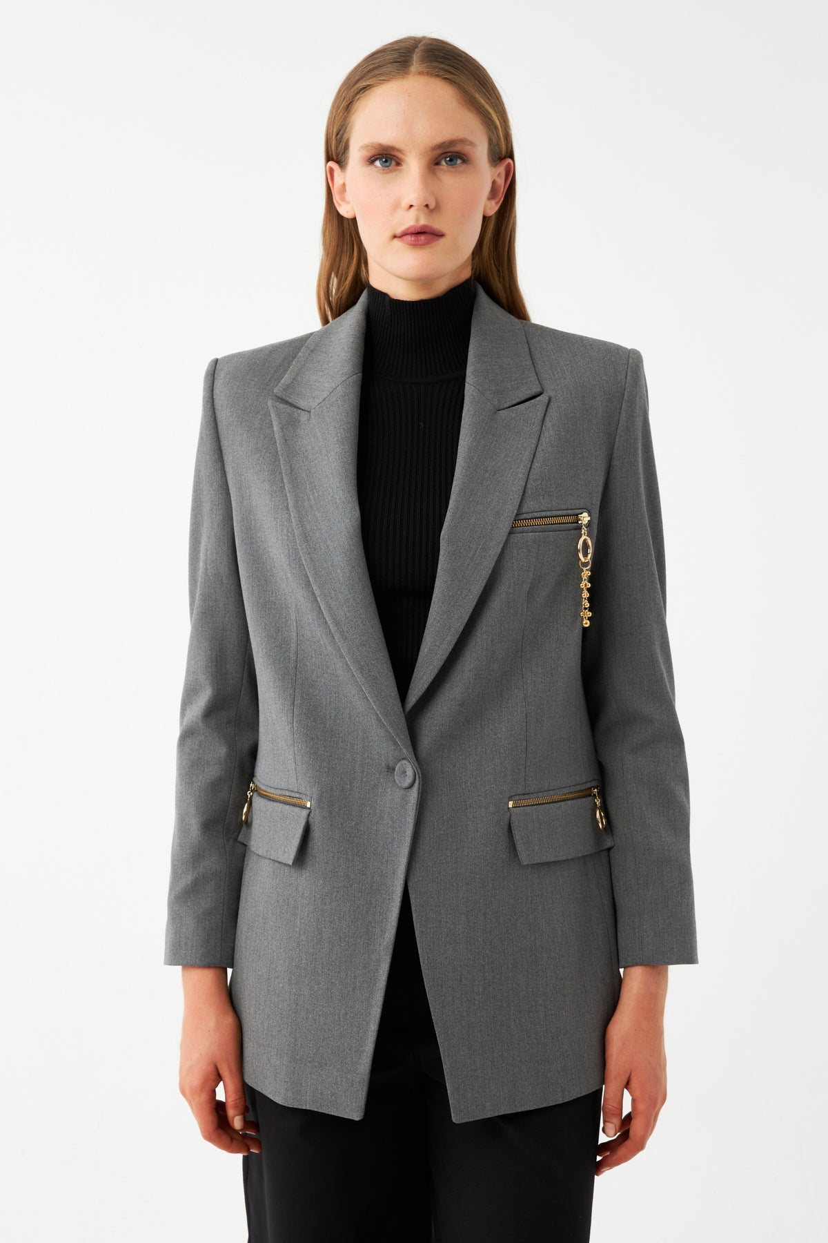 Fermuar Detaylı Blazer Ceket