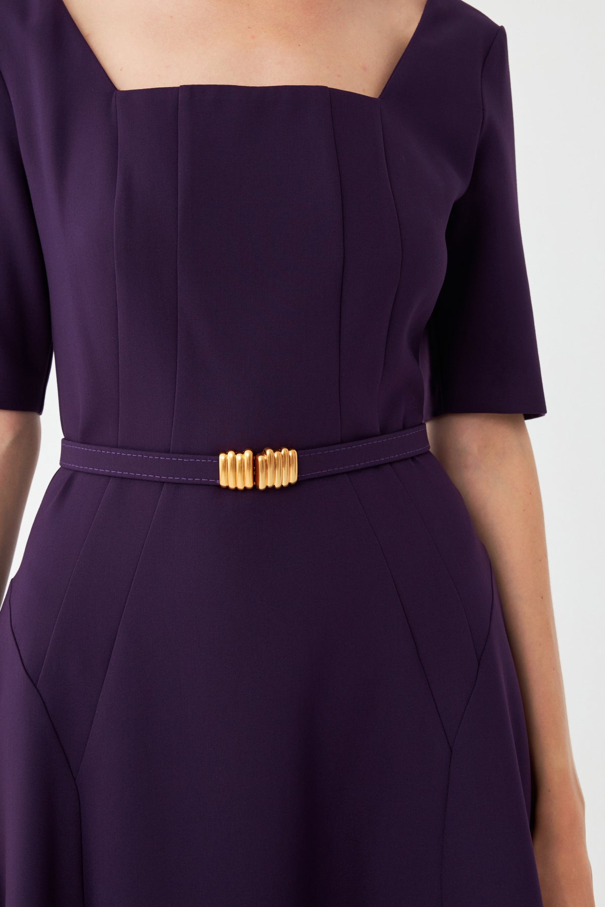 Kare Yaka Midi Elbise