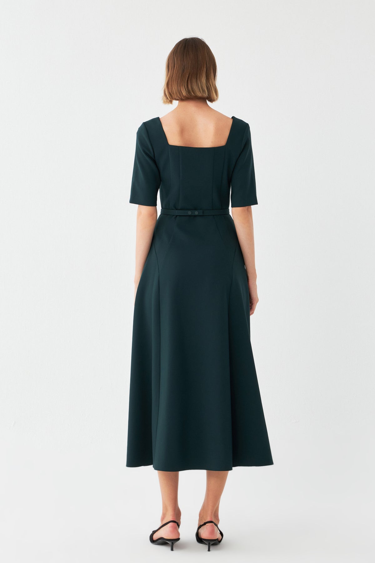 Kare Yaka Midi Elbise