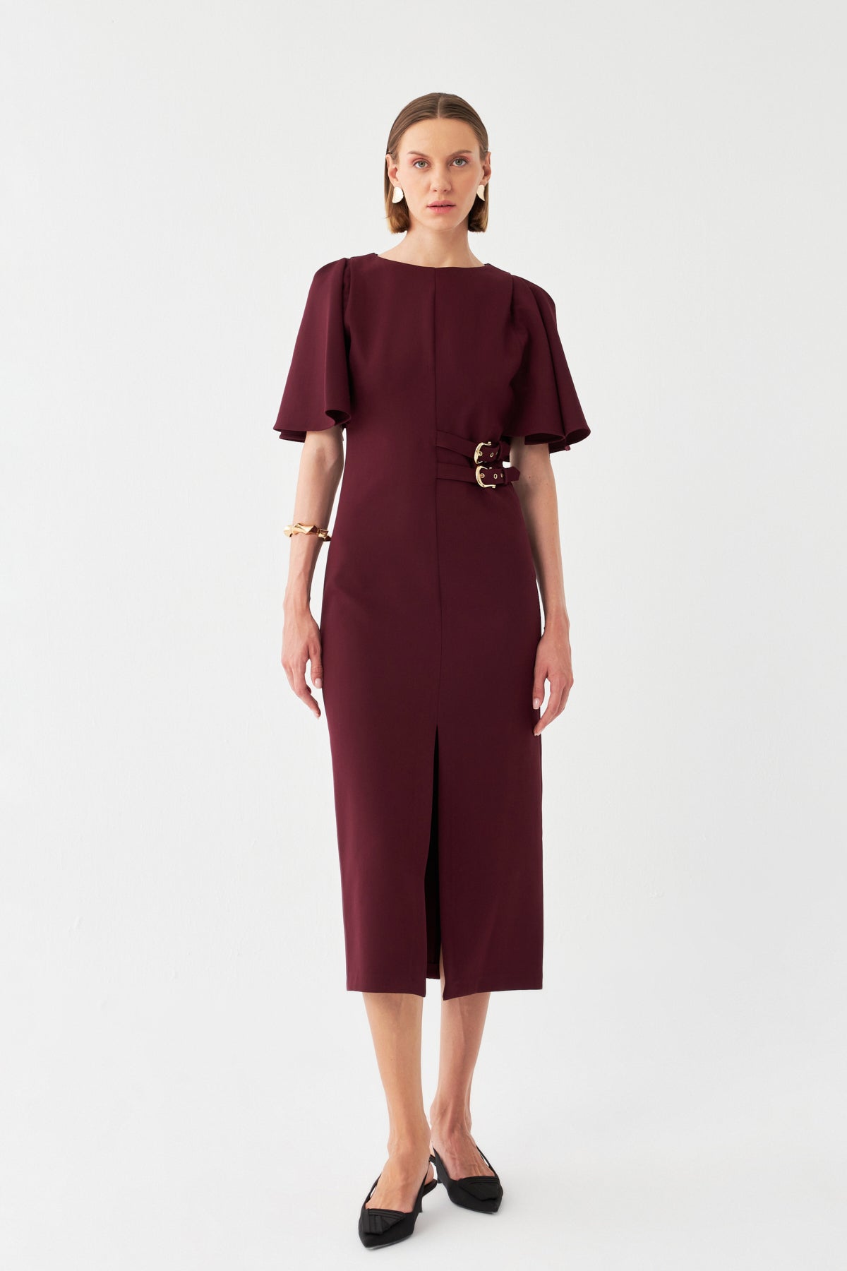 Kemer Tokalı Yırtmaç Elbise