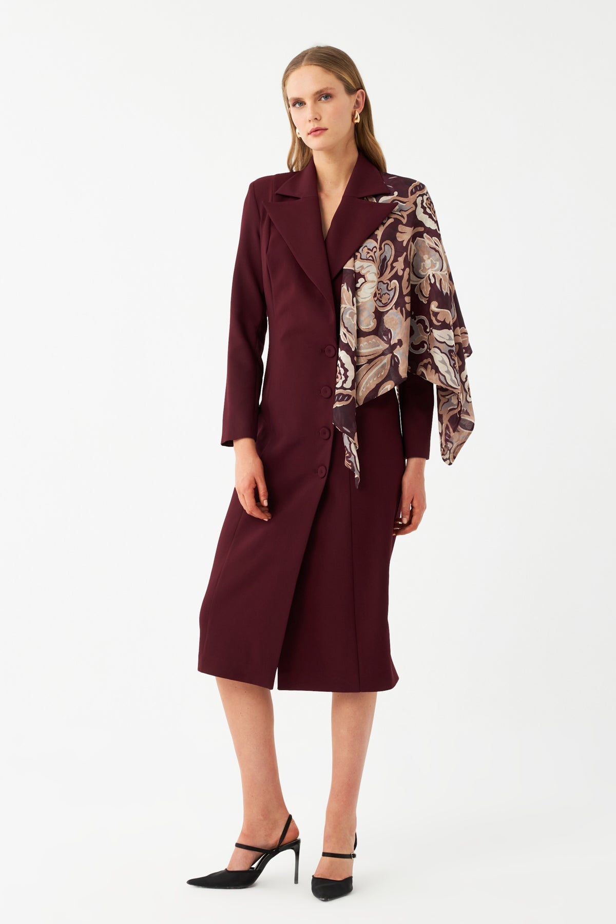 Şal Detaylı Blazer Elbise