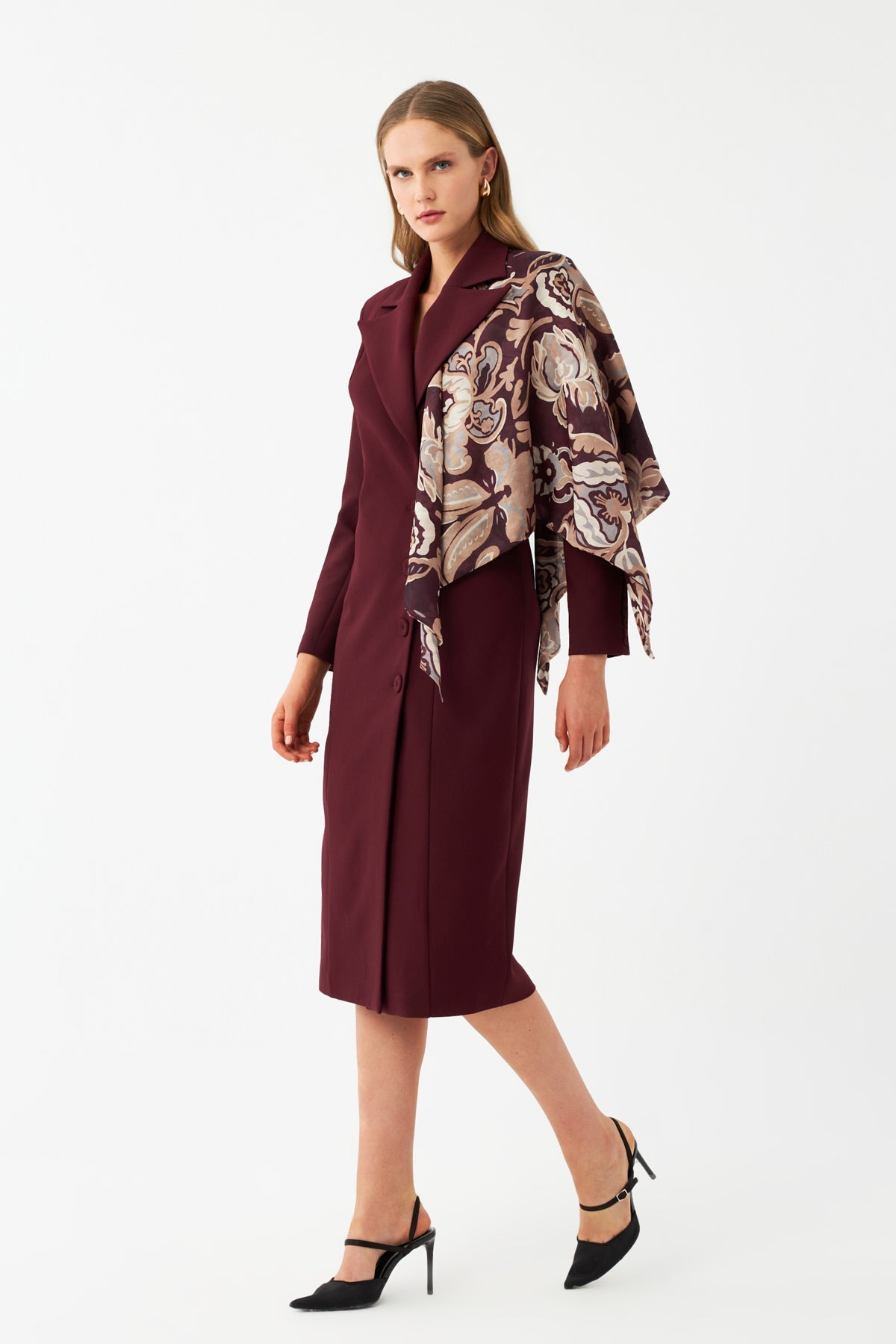 Şal Detaylı Blazer Elbise