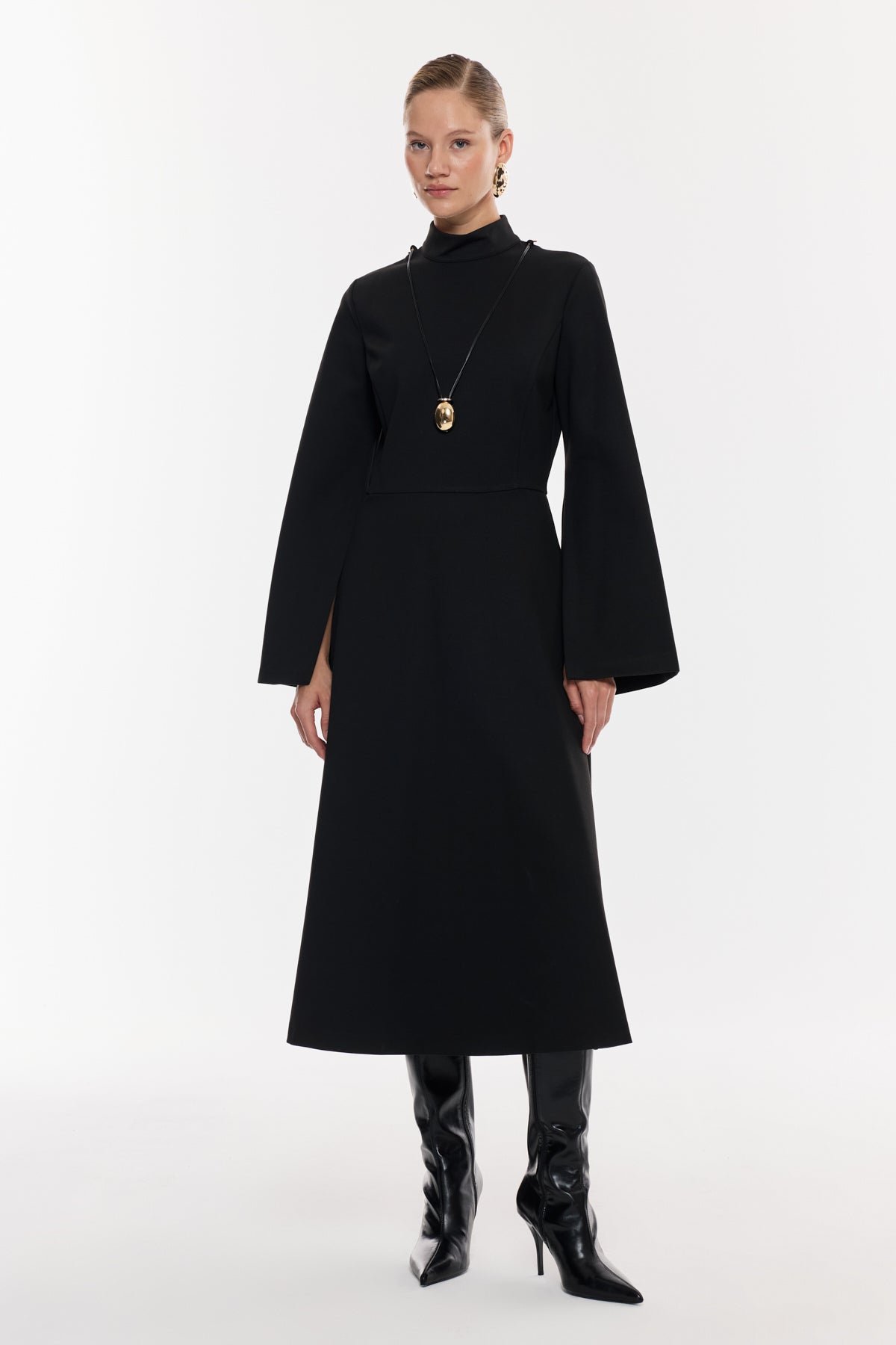 Kloş Kesim Midi Elbise