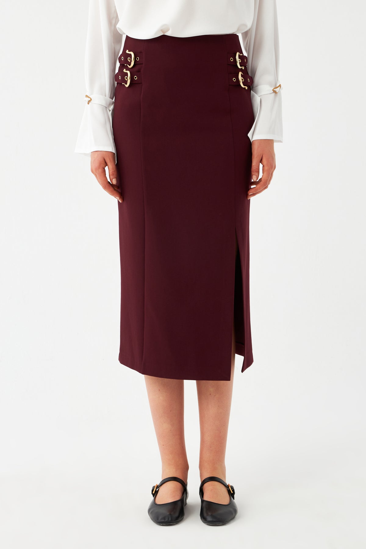 Yırtmaçlı Tokalı Kalem Etek