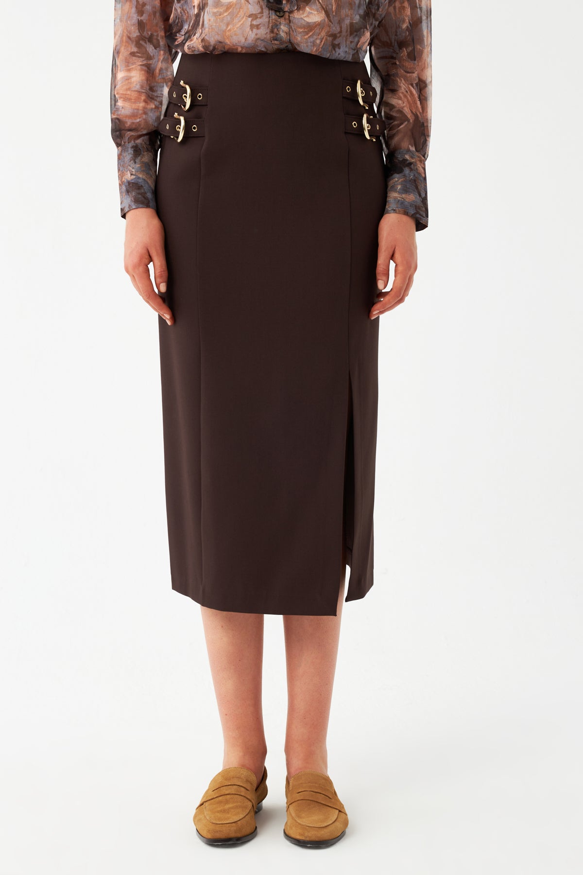 Yırtmaçlı Tokalı Kalem Etek