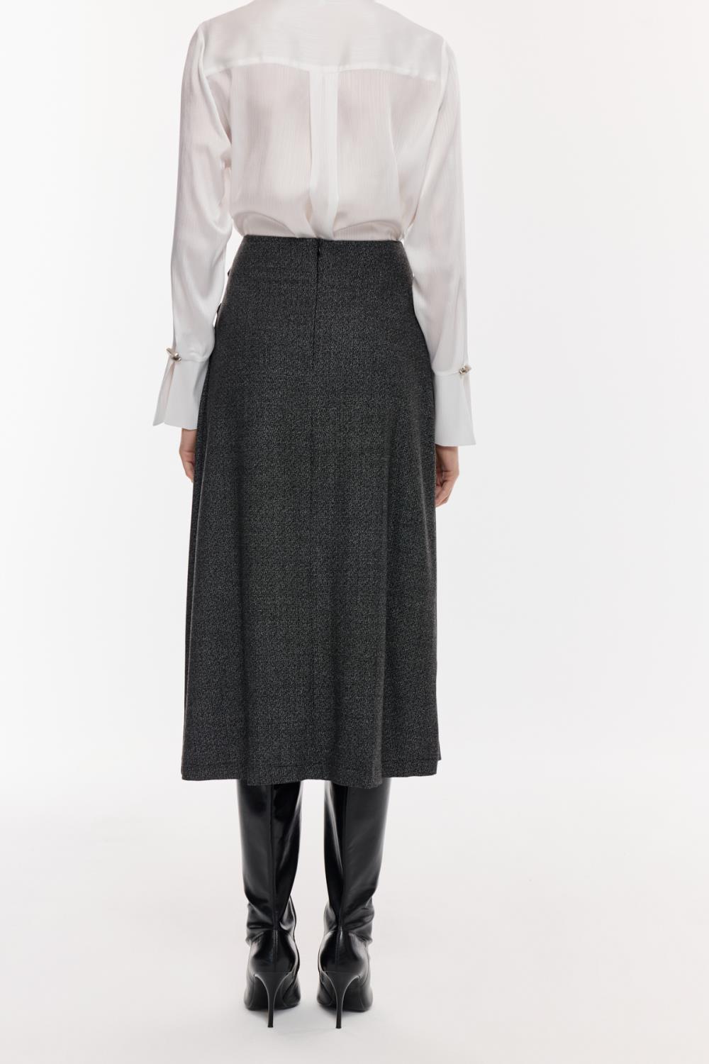 Tokalı Yırtmaç Detaylı Midi Etek