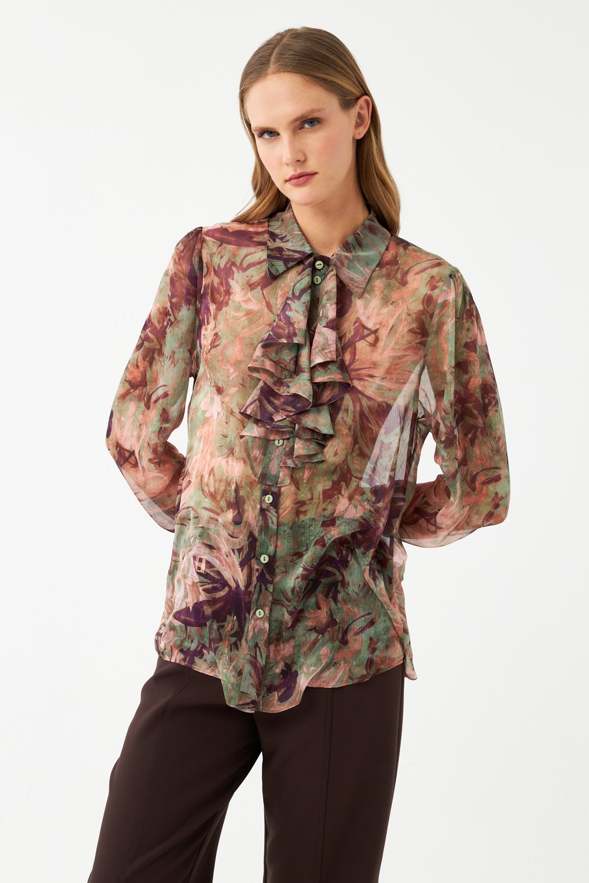 Kadın Çiçek Desenli Şifon Bluz