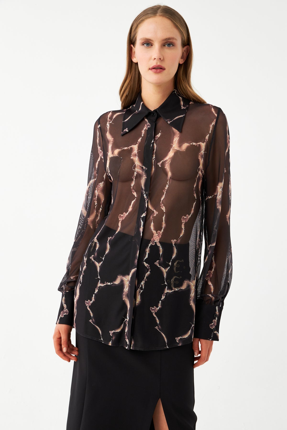 Transparan Şifon Kollu Bluz