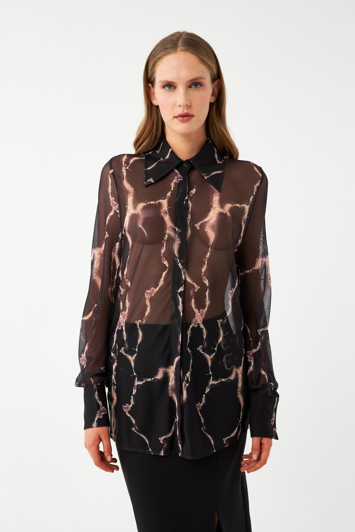 Transparan Şifon Kollu Bluz