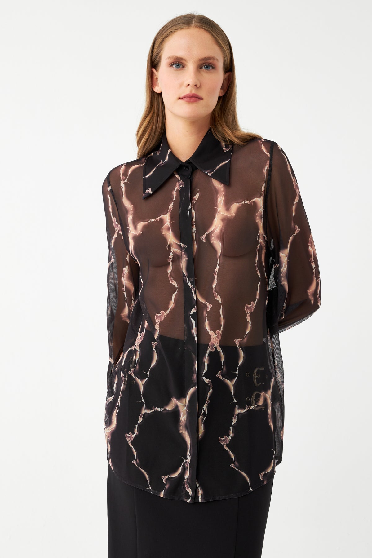 Transparan Şifon Kollu Bluz