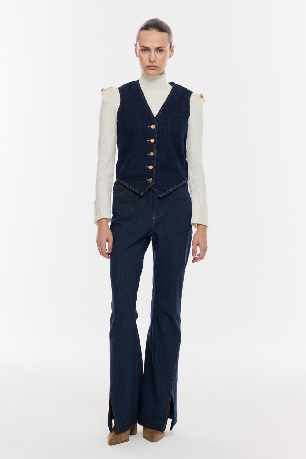 Modern Dikişli Denim Yelek
