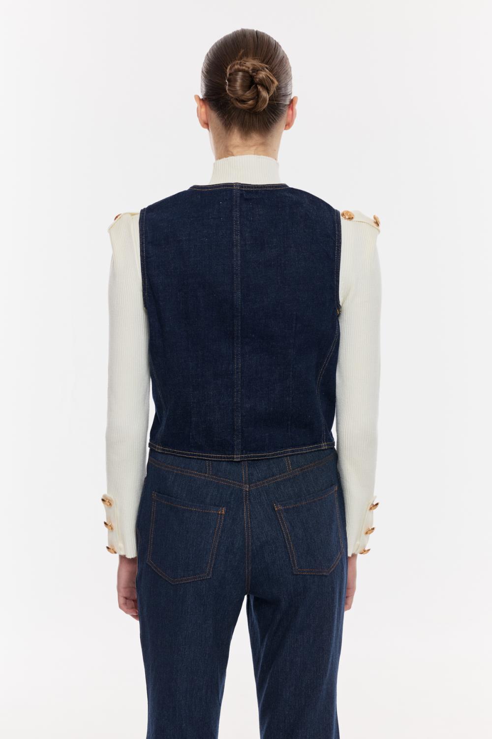 Modern Dikişli Denim Yelek