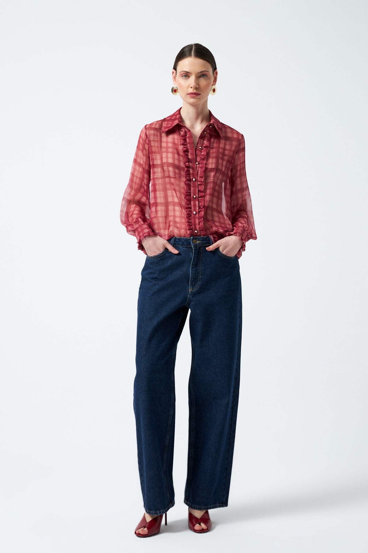 Geniş Paça Denim Pantolon - Lacivert