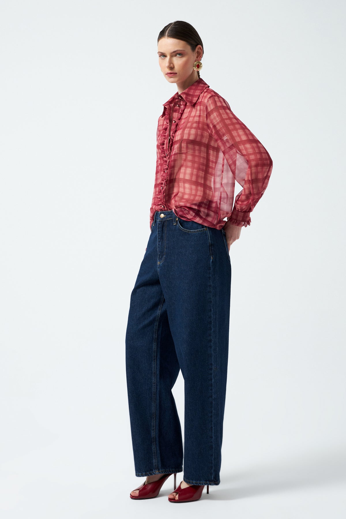 Geniş Paça Denim Pantolon - Lacivert