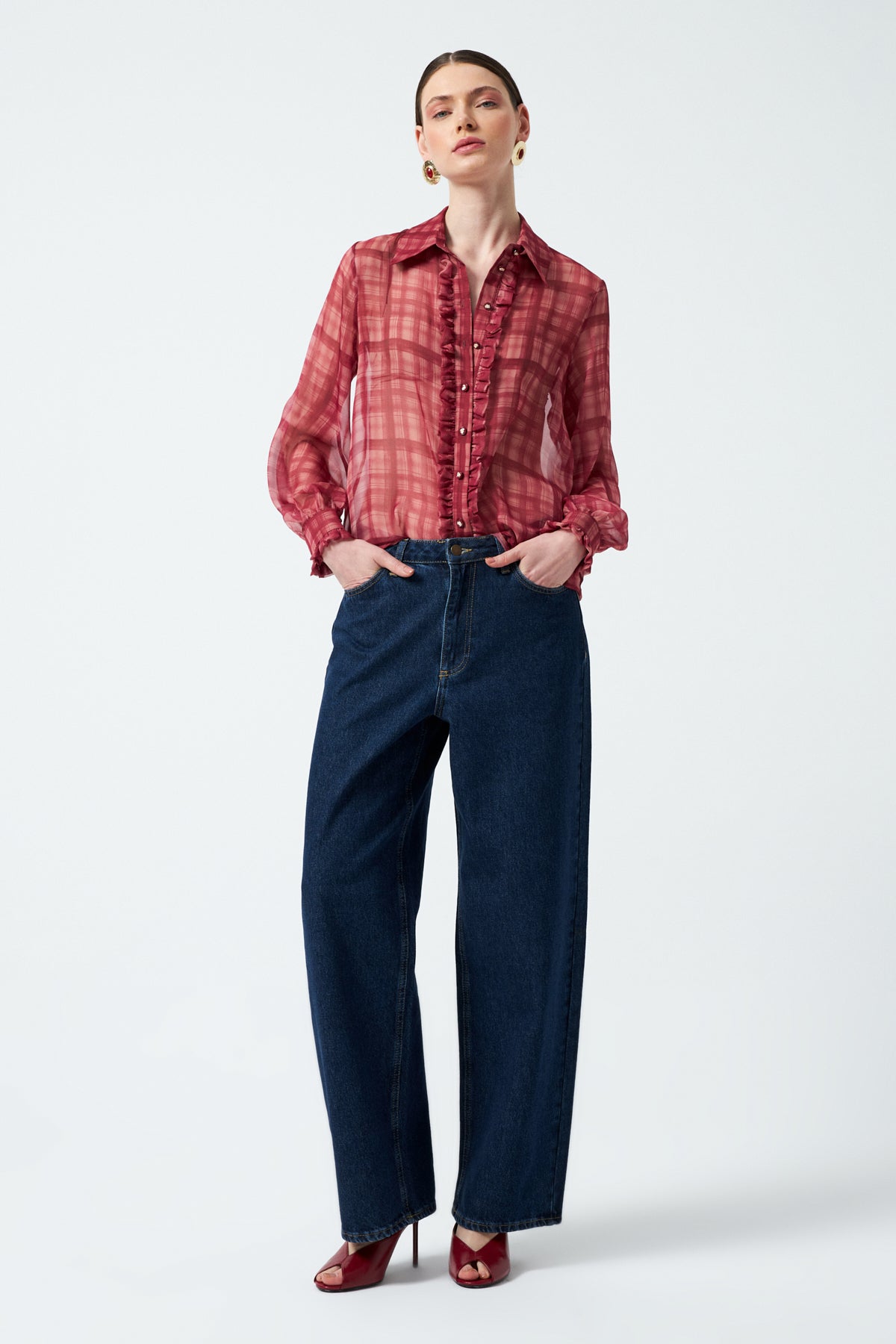 Geniş Paça Denim Pantolon - Lacivert