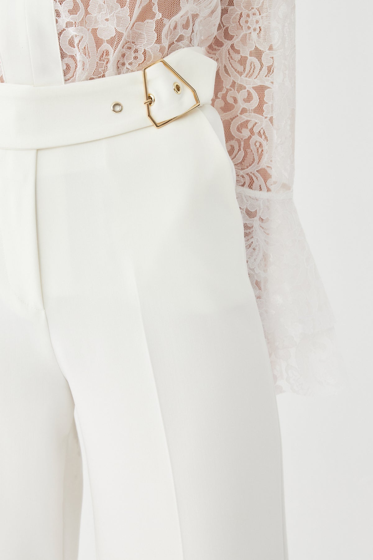 Çift Tokalı Yüksek Bel Pantolon