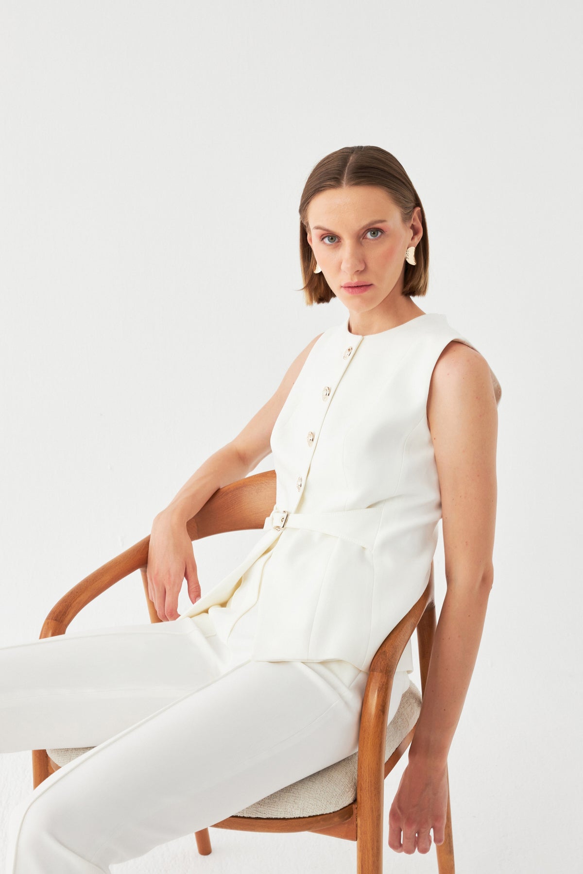 Düğmeli-Kemerli Blazer Takım