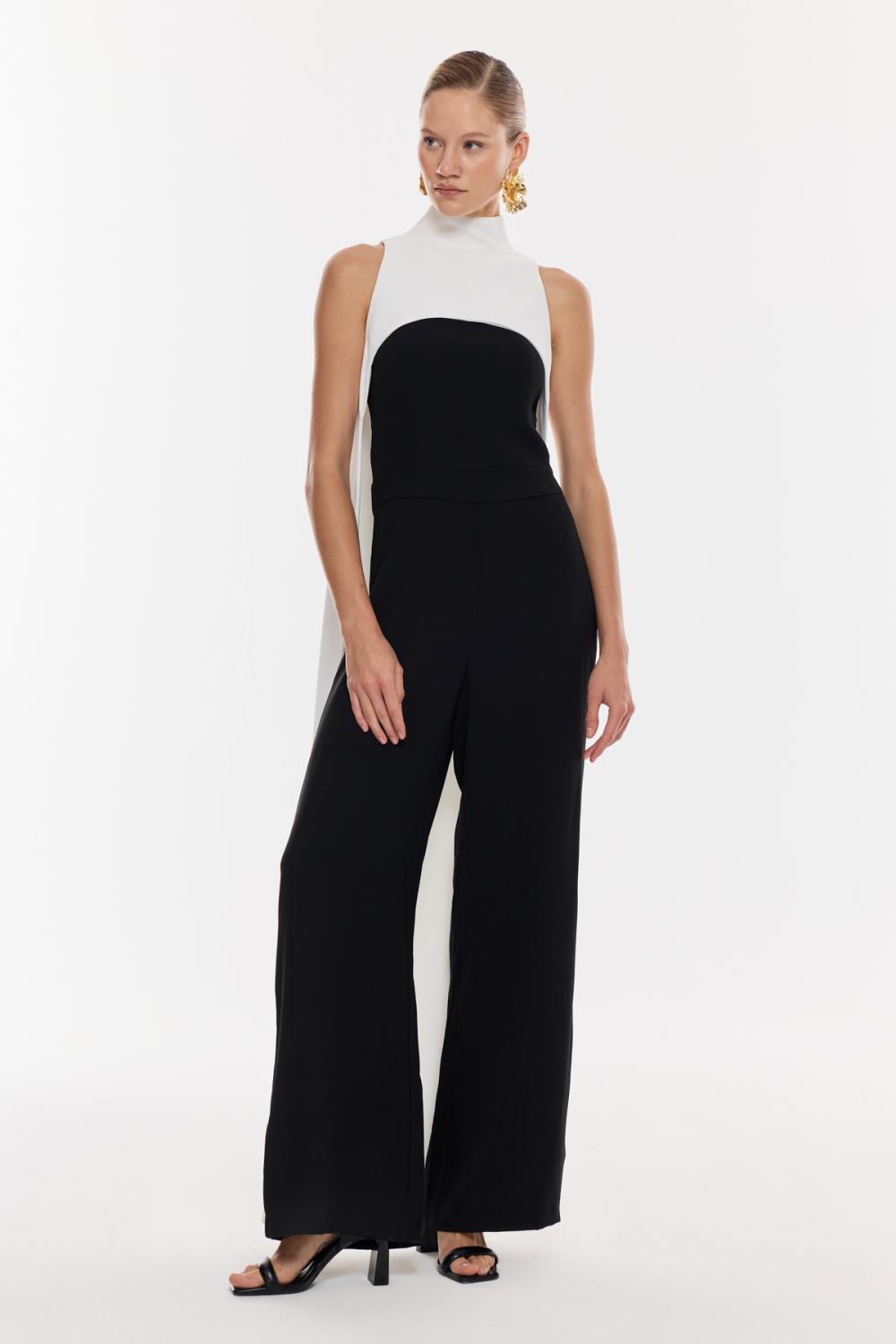 Siyah-Beyaz Renk Bloklu Tulum