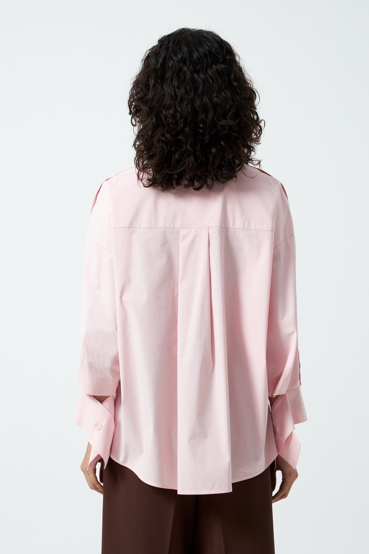 Yırtmaç Manşetli Oversize Gömlek - Pembe
