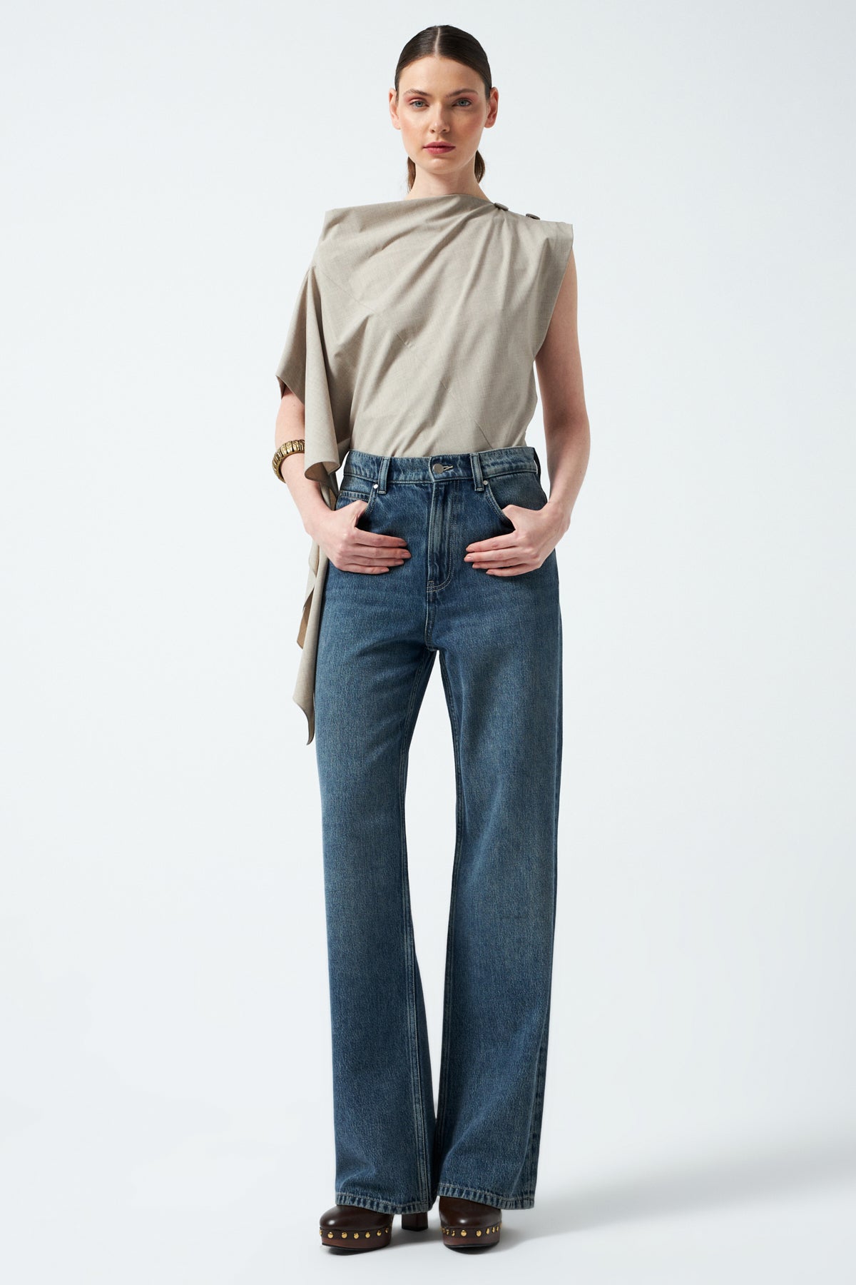 Yüksek Bel Denim Pantolon - Açık Mavi