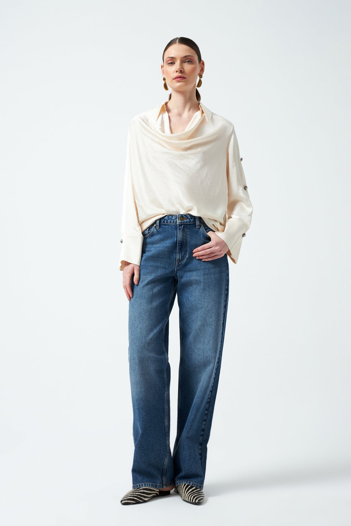 Yüksek Bel Denim Pantolon - Lacivert